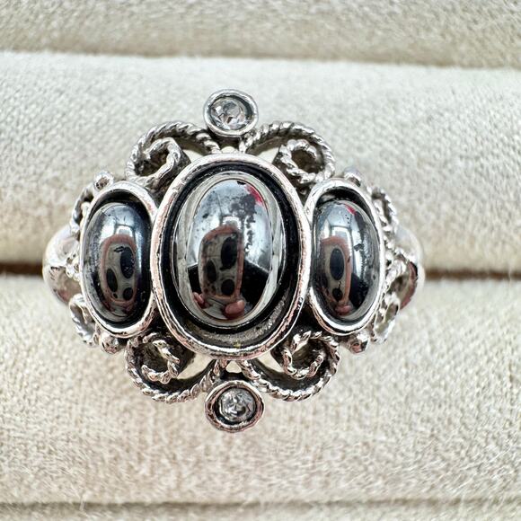 Vintage Avon Midnight Splendor Faux? Hematite Ring Crystals Opulent Ornate 1972 - Picture 1 of 15